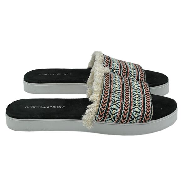 Rebecca Minkoff Printed Fringe Trim Slide Sandals - 9 - Picture 3 of 11